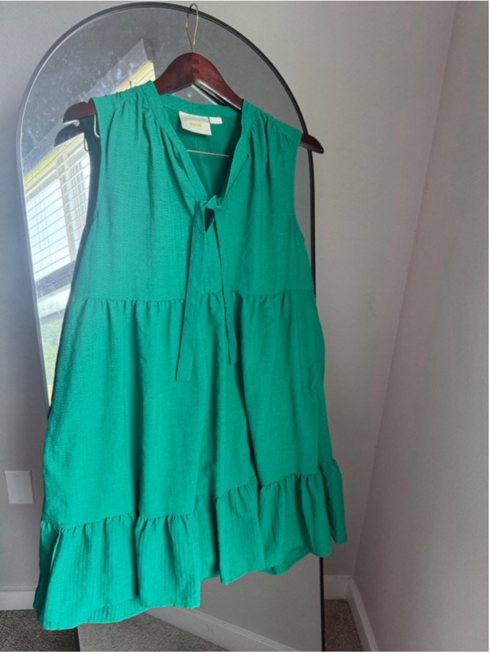 Women's Malve by Anthropologie Green Sleeveless Tiered Mini Dress Small
